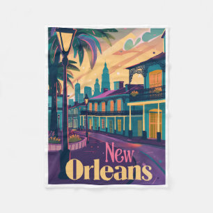 New Orleans Louisiana Fransk Quarter vid Sunset Fleecefilt