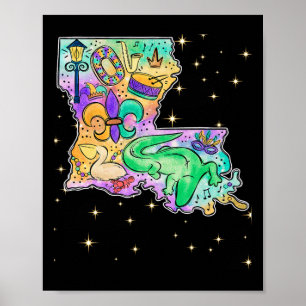 New Orleans Louisiana Karta Mardi Gras Jester Funn Poster
