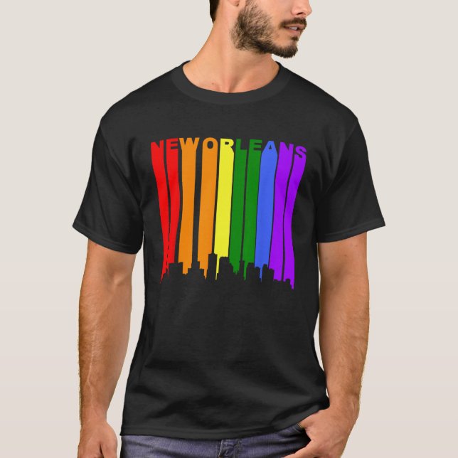New Orleans Louisiana LGBTQ Gay pride Rainbow Skyl T Shirt (Framsida)