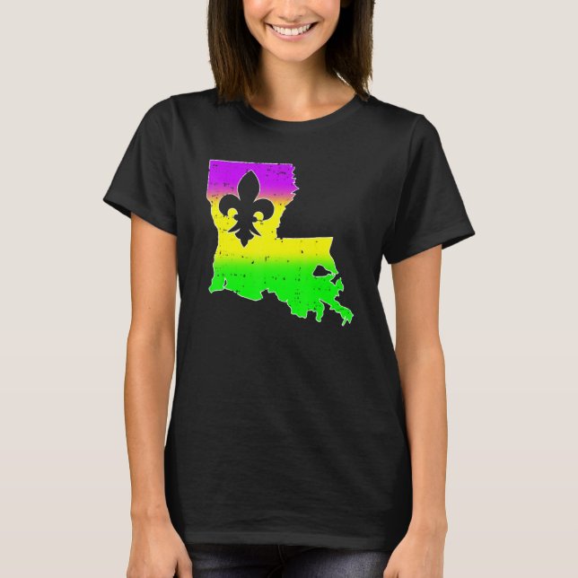New Orleans Louisiana Map Men Women Mardi Gras Car T Shirt (Framsida)
