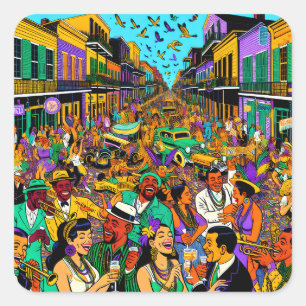 New Orleans, Louisiana People med Roligt Fyrkantigt Klistermärke