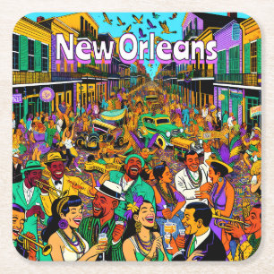New Orleans, Louisiana People med Roligt Underlägg Papper Kvadrat