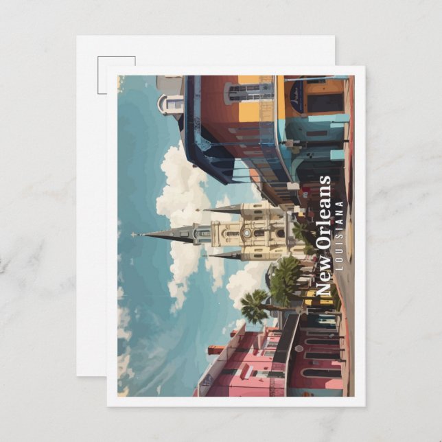 New Orleans Louisiana Pop Art Travel Illustration Vykort (Fram/baksida)