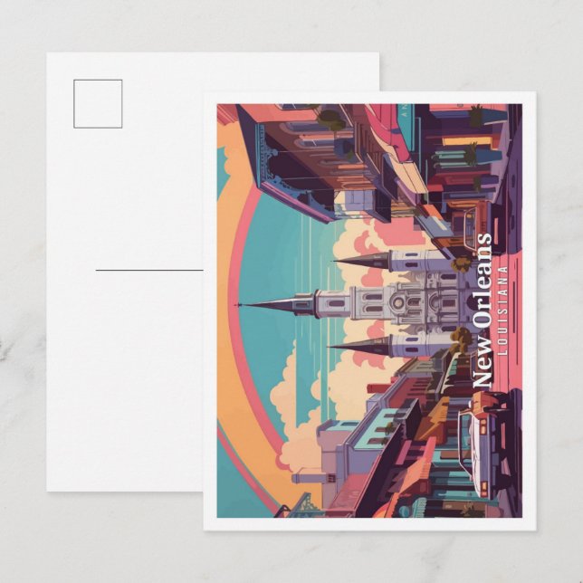 New Orleans Louisiana Pop Art Travel Illustration Vykort (Fram/baksida)