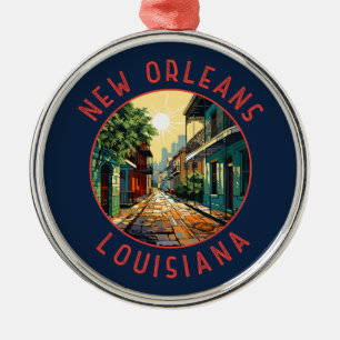 New Orleans Louisiana Retro Distress Circle Julgransprydnad Metall