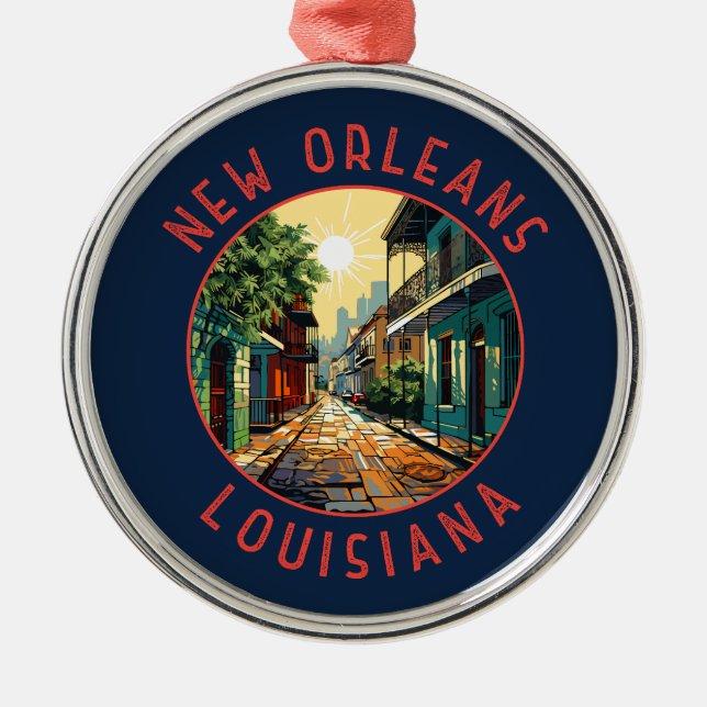 New Orleans Louisiana Retro Distress Circle Julgransprydnad Metall (Framsidan)