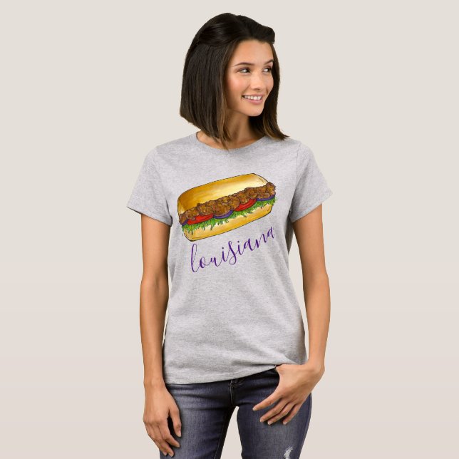 New Orleans Louisiana Shrimp Po'Boy Sandwich NOLA T-shirt (Hel framsida)