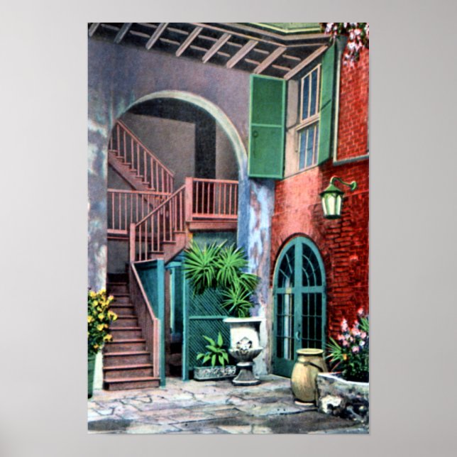 New Orleans Louisiana Spain Courtyard 1920 Poster (Framsidan)