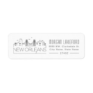 New Orleans, Louisiana Stylized Skyline Returadress Etikett