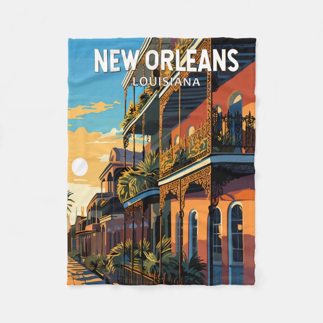 New Orleans Louisiana Travel Art Vintage Fleecefilt (Framsidan)