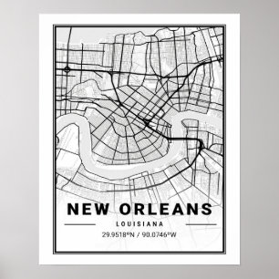 New Orleans Louisiana USA Travel City Karta Poster