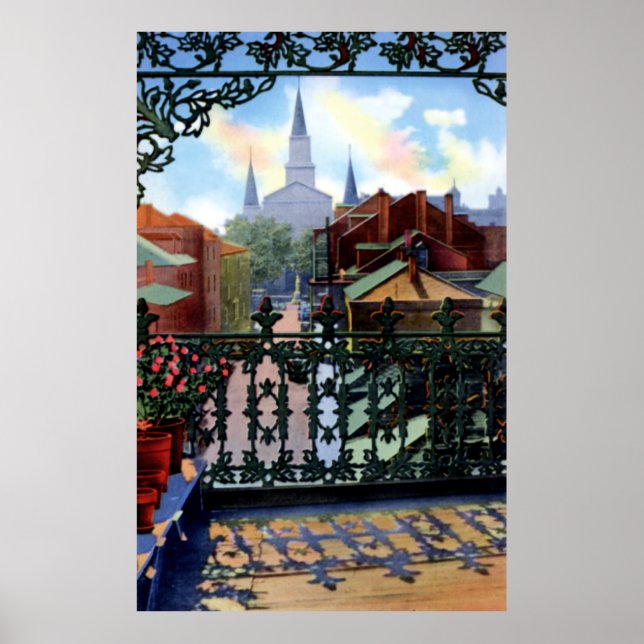 New Orleans Louisiana Vieux Carre Balcony Scene Poster (Framsidan)