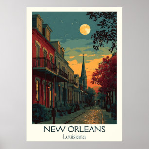 New Orleans Louisiana Vintage Fransk Quarter Art Poster