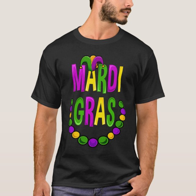 New Orleans Mardi Gras Beads  Fat Tuesday Carnival T Shirt (Framsida)
