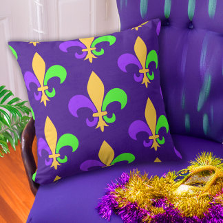 New Orleans Mardi Gras Colorful Fleur de Lis Kudde