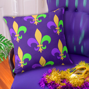 New Orleans Mardi Gras Färgrik Fleur de Lis Kudde