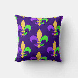 New Orleans Mardi Gras Lila Fleur de Lis Kudde