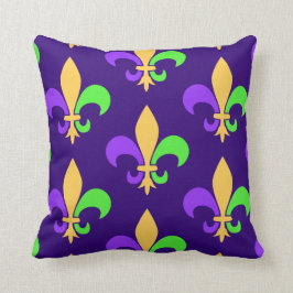 New Orleans Mardi Gras Lila Fleur de Lis Kudde