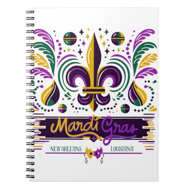 New Orleans Mardi Gras lila gult grönt Anteckningsbok (Framsidan)