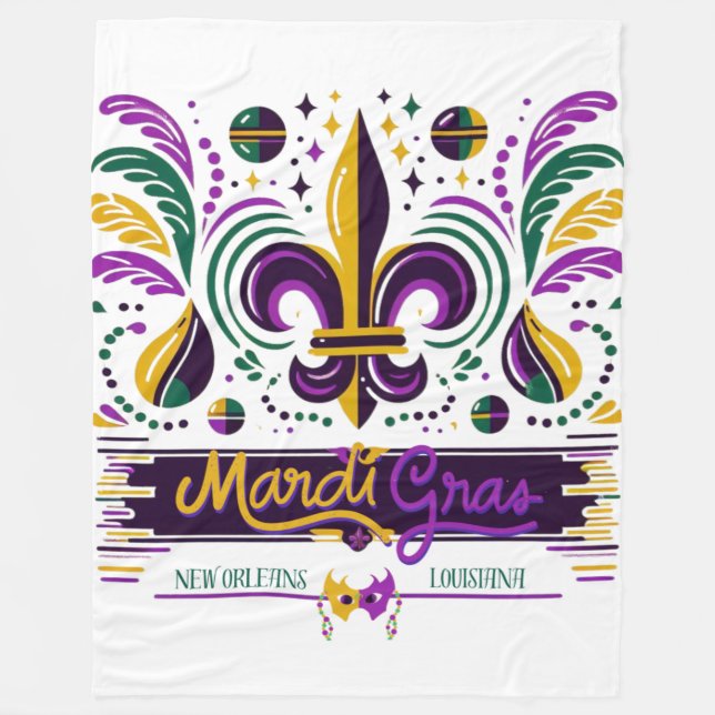 New Orleans Mardi Gras lila gult grönt Fleecefilt (Framsidan)