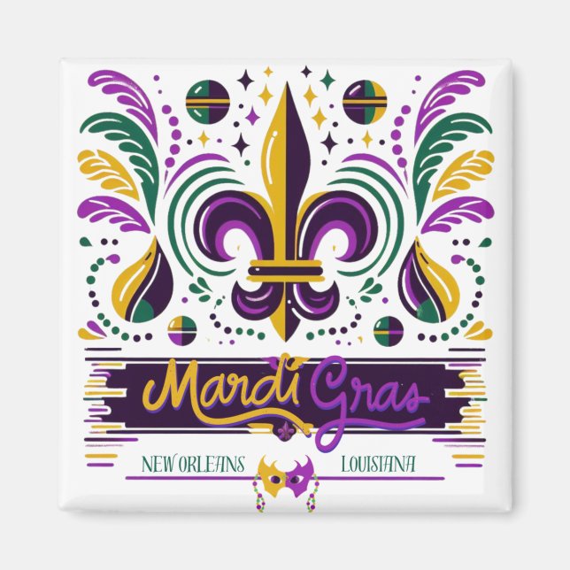 New Orleans Mardi Gras lila gult grönt Magnet (Framsidan)