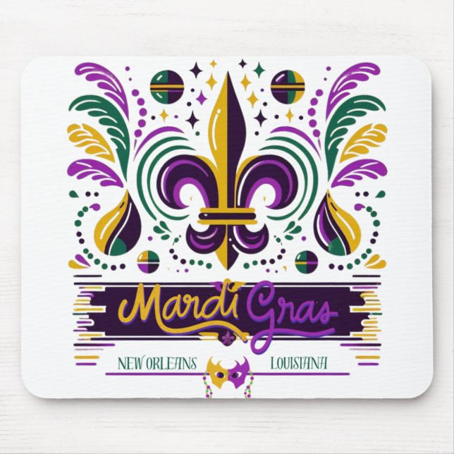 New Orleans Mardi Gras lila gult grönt Musmatta (Framsidan)