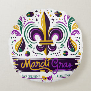 New Orleans Mardi Gras lila gult grönt Rund Kudde