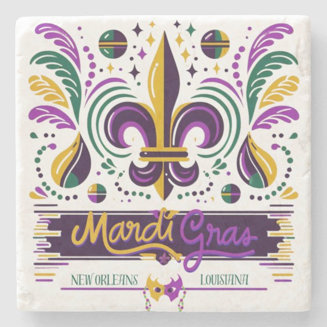 New Orleans Mardi Gras lila gult grönt Stenunderlägg (Framsidan)