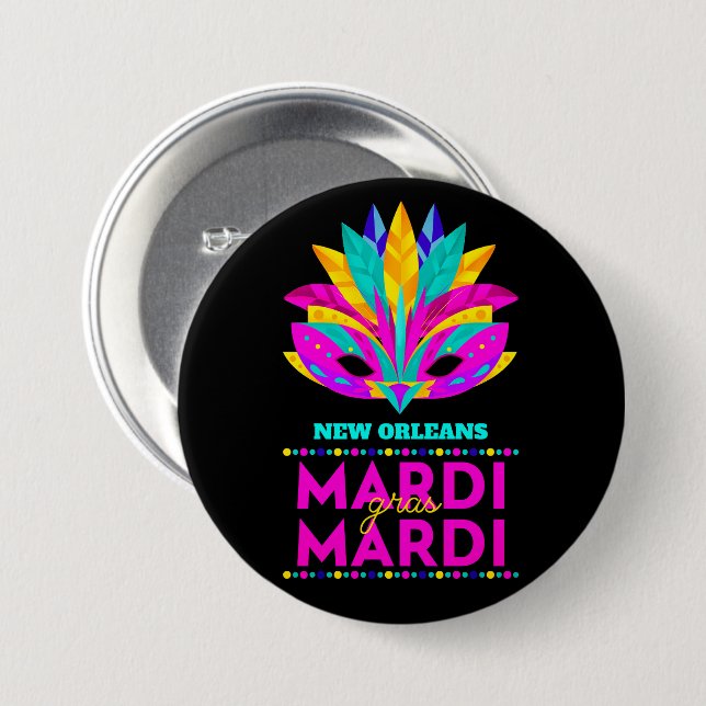 New Orleans Mardi Gras-mask Knapp (Framsida & baksida)