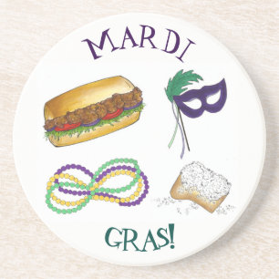 New Orleans Mardi Gras Mask Pärlor Beignet NOLA Underlägg Sandsten