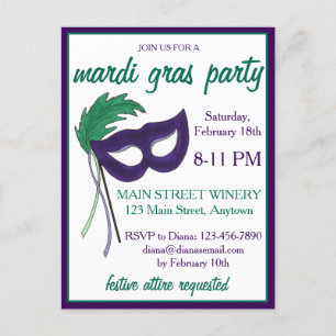 New Orleans Mardi Gras Masqueramasken Boll Party Inbjudan Vykort