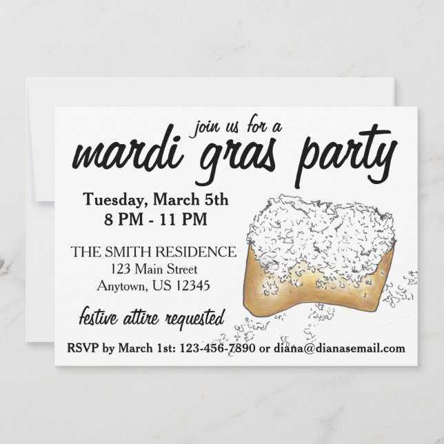 New Orleans Mardi Gras NOLA Party Beignet Pastry Inbjudningar (Framsida)