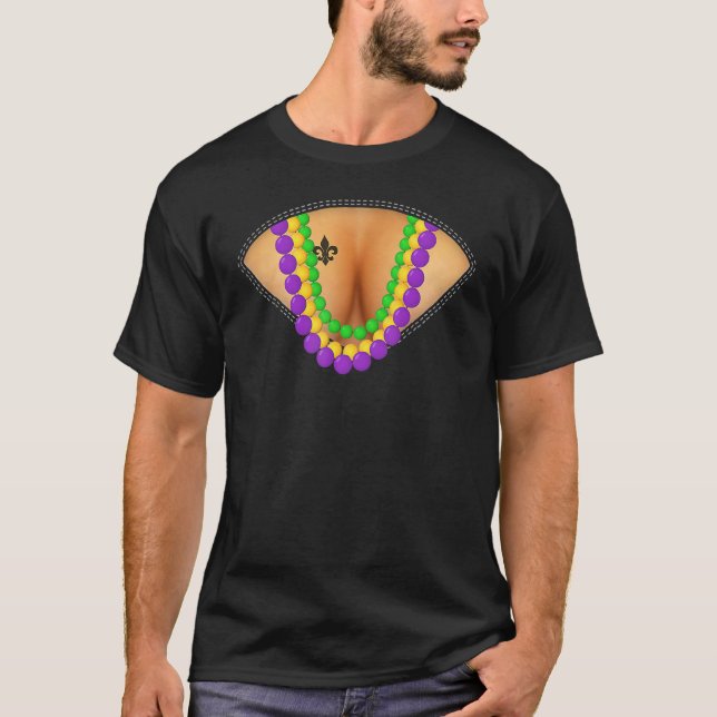 New Orleans Mardi Gras Pärlor Flash Cleavage Tailg T Shirt (Framsida)