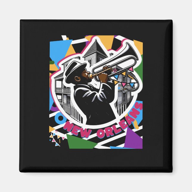 New Orleans Mardi Gras Trombone Sticker Magnet (Framsidan)
