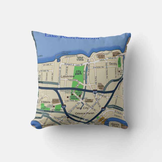 New Orleans Mid City Karta Pillow Kudde (Framsida)