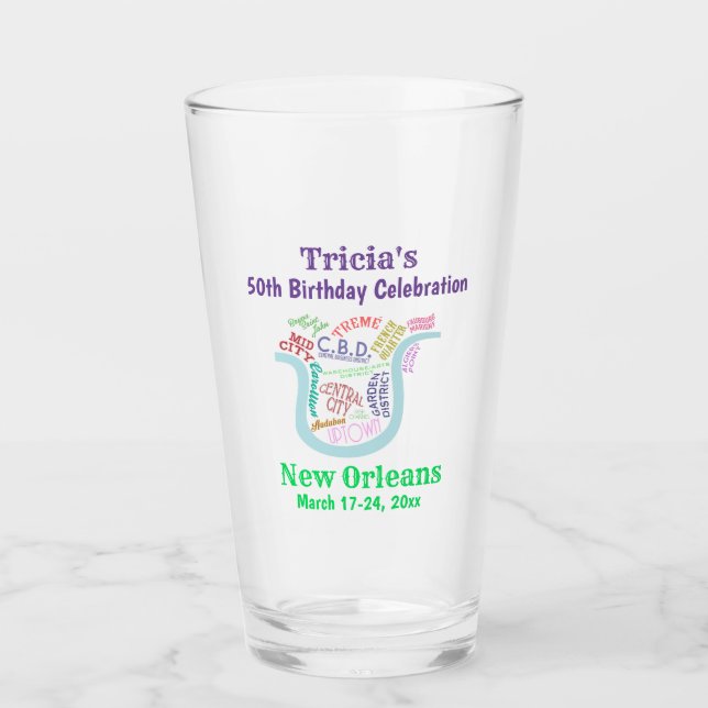 New Orleans Nola Karta Travel Party Beer Pint Glaskopp (Framsida)