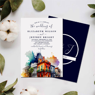 New Orleans Nola Louisiana Watercolor Bröllop Inbjudningar