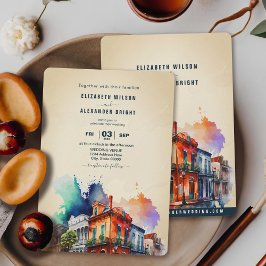 New Orleans Nola Louisiana - Watercolor Bröllop Inbjudningar