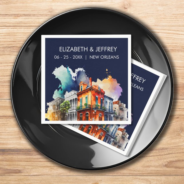 New Orleans Nola Louisiana - Watercolor Bröllop Pappersservett (Skapare uppladdad)