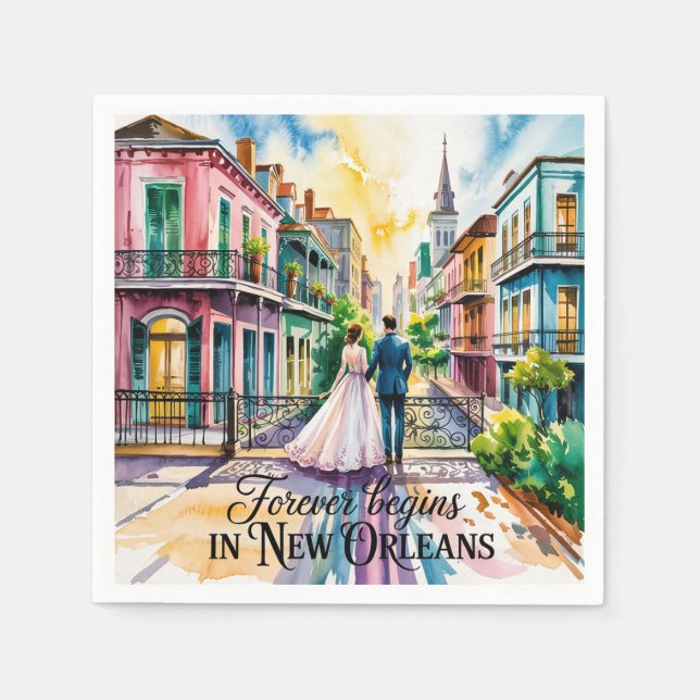 New Orleans NOLA-vattenfärgen Bröllop Pappersservett (Framsidan)
