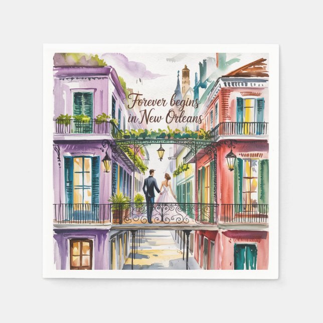 New Orleans NOLA-vattenfärgen Bröllop Pappersservett (Framsidan)