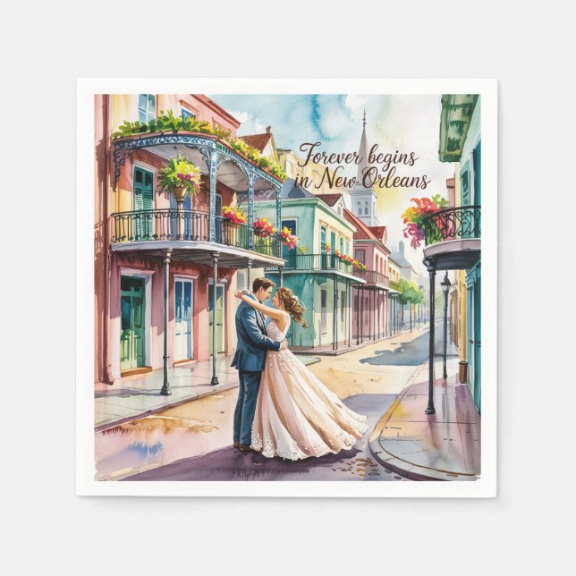 New Orleans NOLA-vattenfärgen Bröllop Pappersservett (Framsidan)