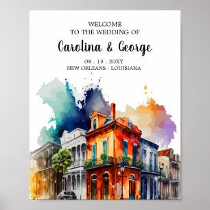 New Orleans Nola - Watercolor Bröllop Välkommen Poster