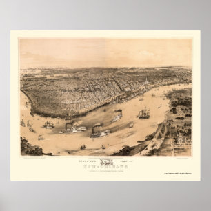 New Orleans panorama- karta för LA - 1851 Poster