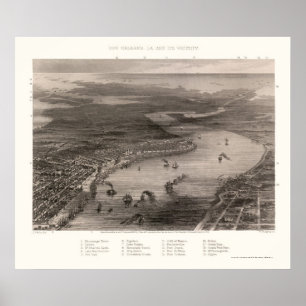 New Orleans panorama- karta för LA - 1863 Poster