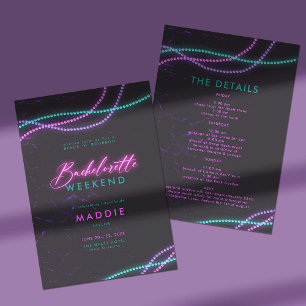 New Orleans Pärlor Neon Bachelorette Itinerary Inbjudningar