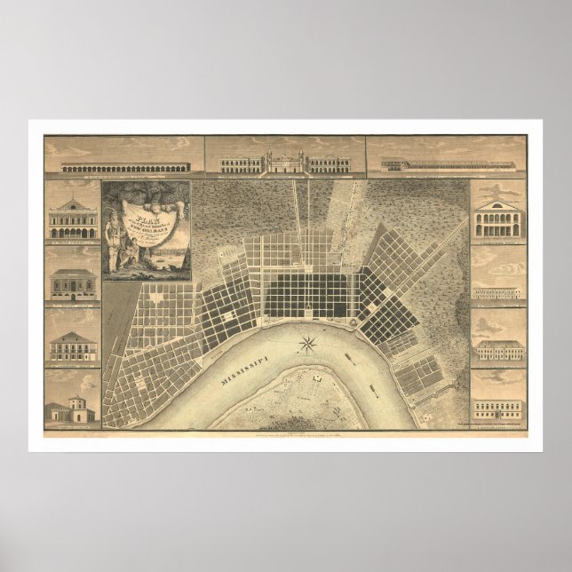 New Orleans Plan Karta 1815 Poster (Framsidan)
