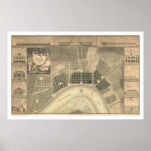 New Orleans planerar kartan 1815 Poster