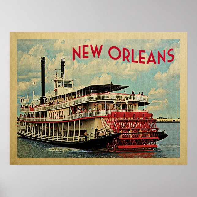 New Orleans Poster Vintagen Louisiana River Boat (Framsidan)