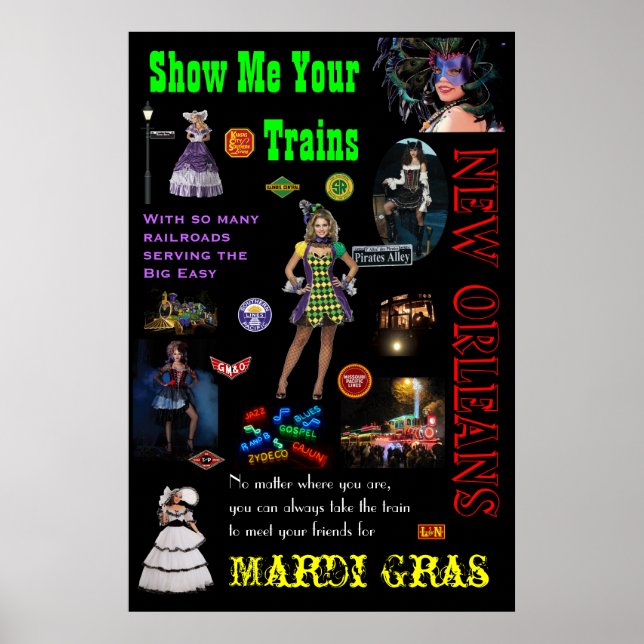 New Orleans Railways, Mardi Gras Travel Poster (Framsidan)